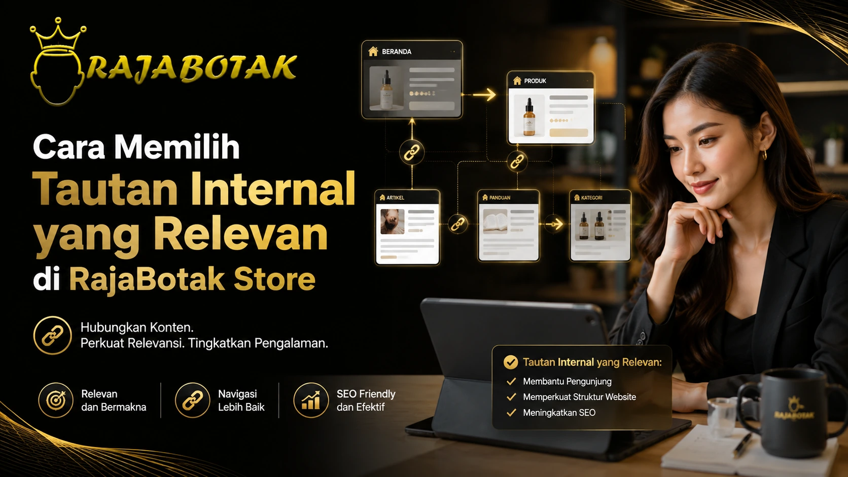 Ilustrasi tautan internal yang relevan di RajaBotak Store.