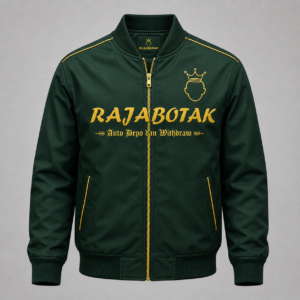 Jaket bomber RajaBotak hijau logo emas