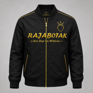 Jaket bomber RajaBotak hitam logo emas