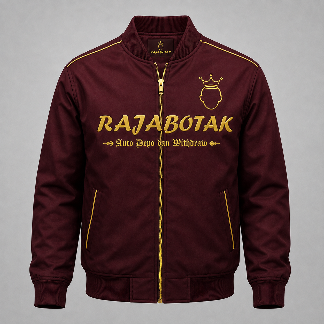 Jaket bomber RajaBotak merah logo emas