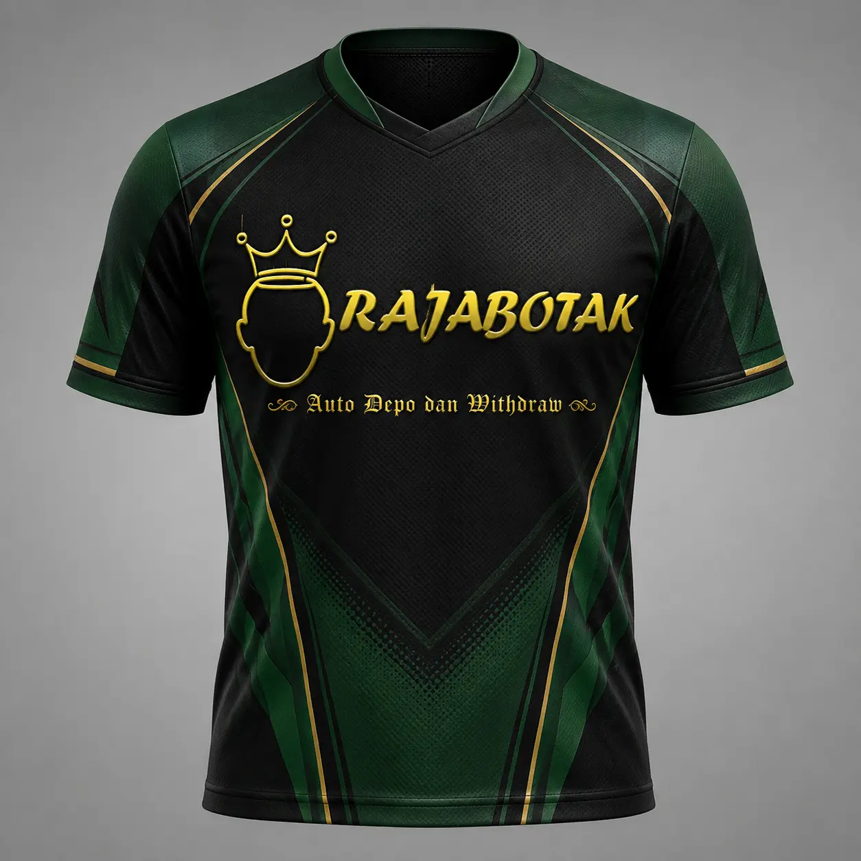 Jersey sport RajaBotak hijau hitam emas