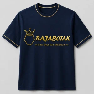 Kaos casual RajaBotak biru logo emas