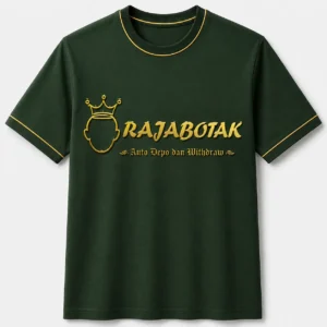 Kaos casual RajaBotak hijau logo emas
