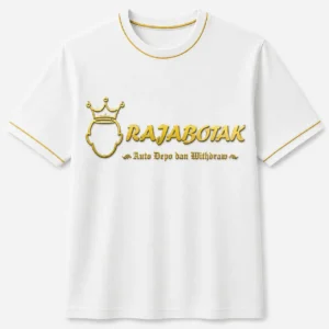 Kaos casual RajaBotak putih logo emas