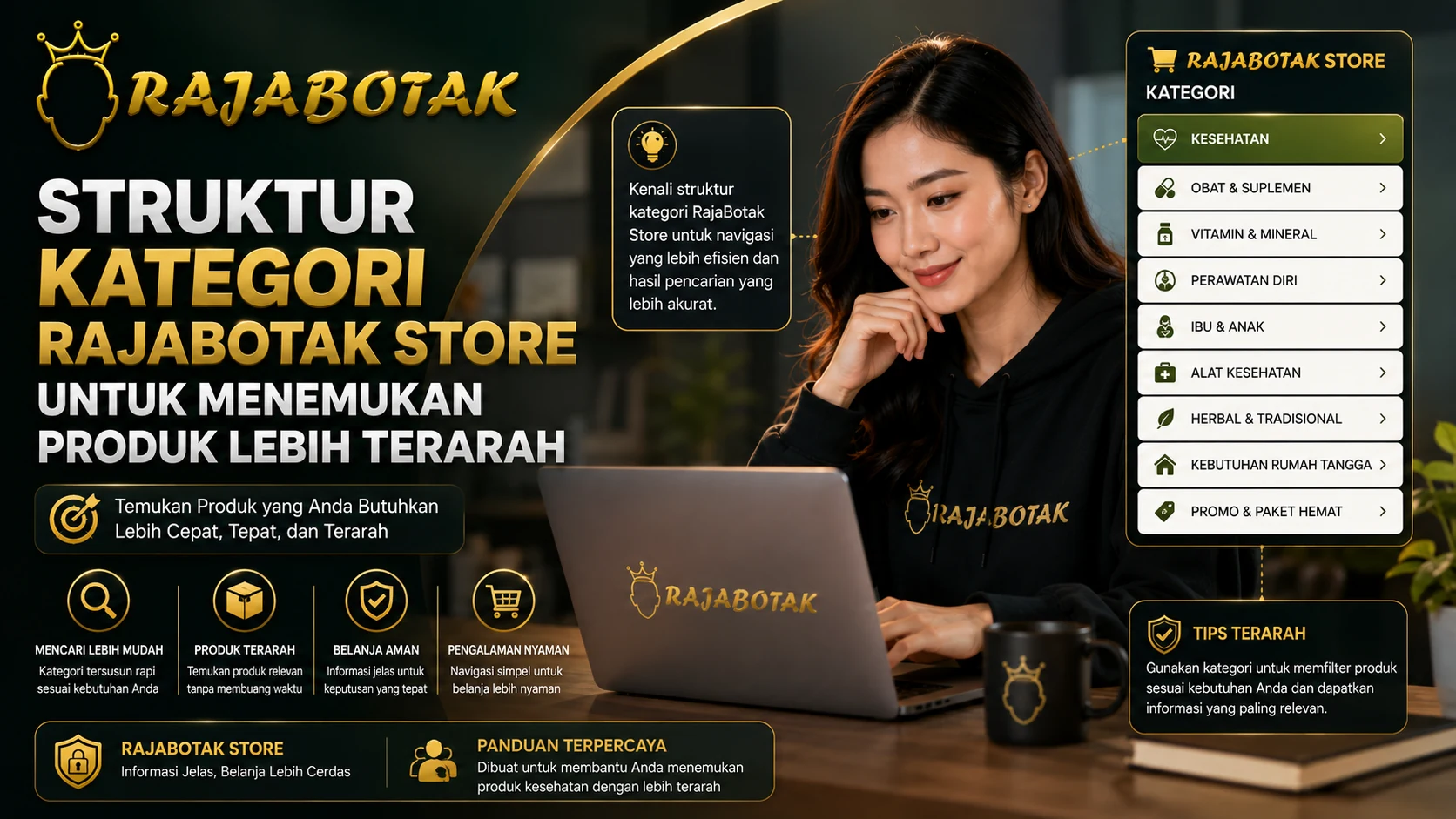 Struktur kategori RajaBotak Store untuk menemukan produk lebih terarah