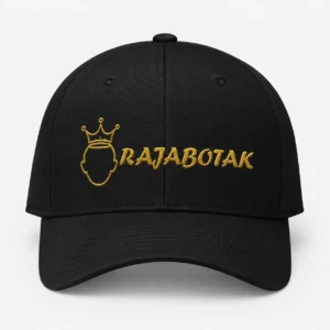 Topi RajaBotak hitam logo emas