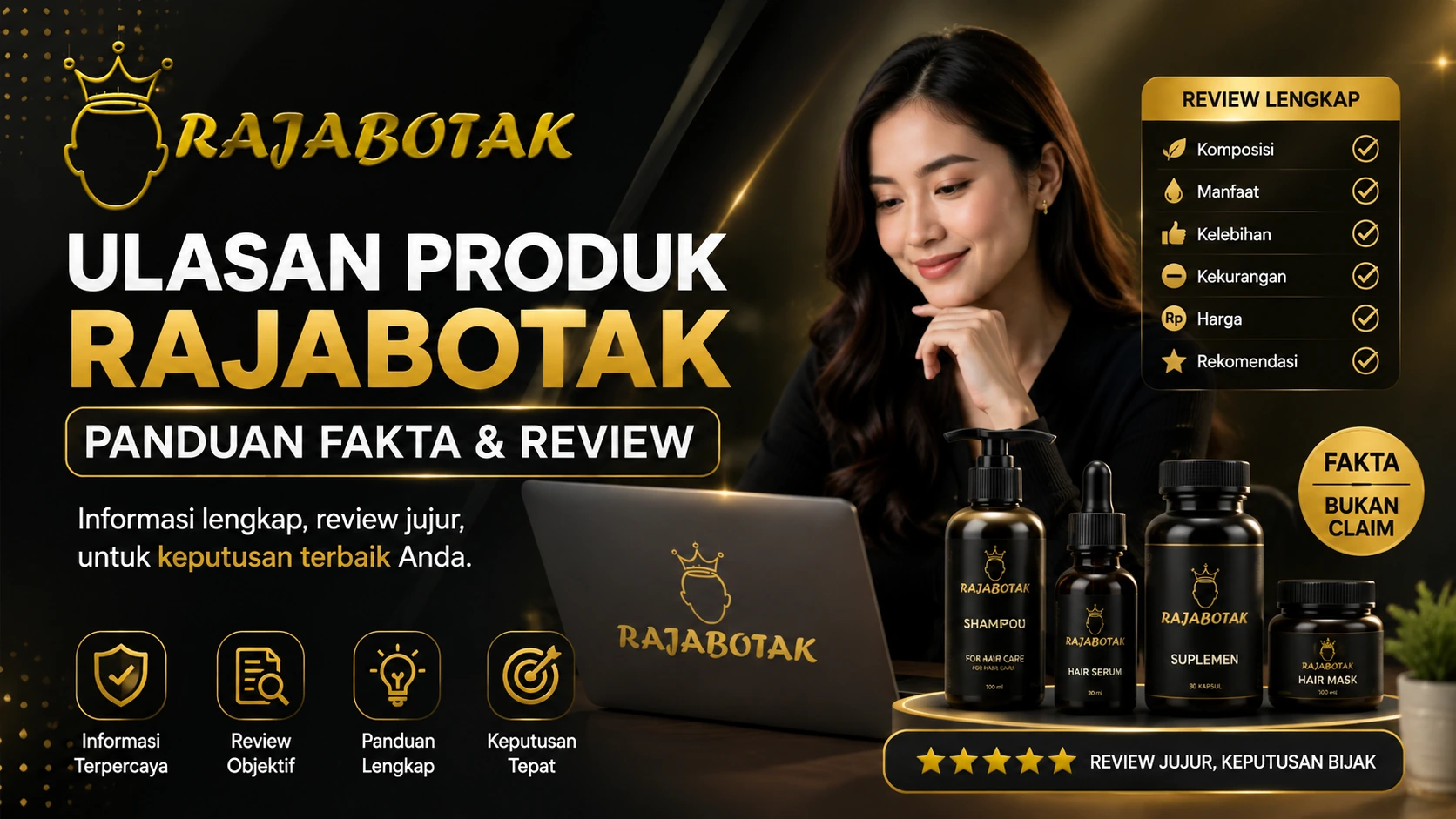 Ilustrasi ulasan produk RajaBotak dengan panduan fakta dan review.