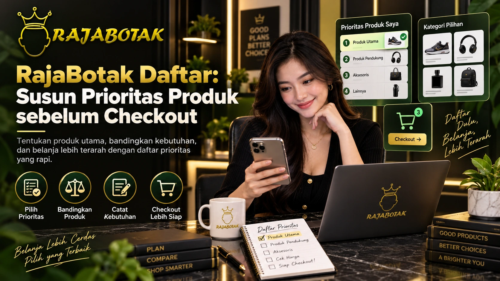 Ilustrasi RajaBotak Daftar untuk menyusun prioritas produk sebelum checkout