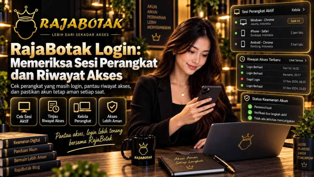 RajaBotak Login untuk memeriksa sesi perangkat dan riwayat akses akun dengan aman