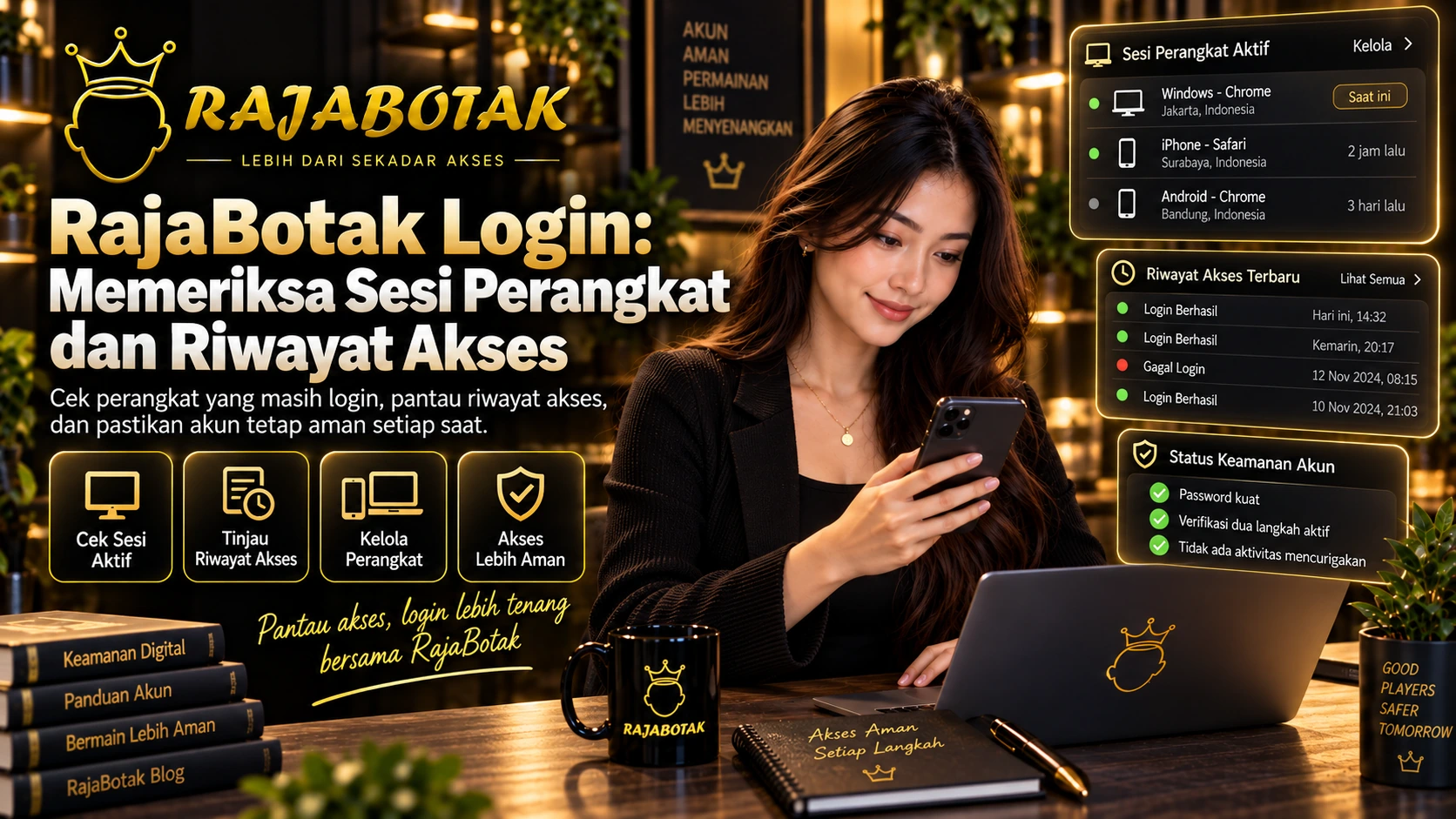 RajaBotak Login untuk memeriksa sesi perangkat dan riwayat akses akun dengan aman