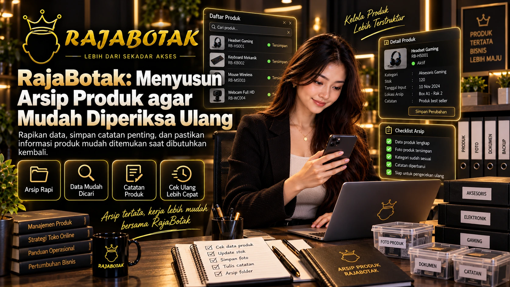 RajaBotak untuk menyusun arsip produk agar mudah diperiksa ulang