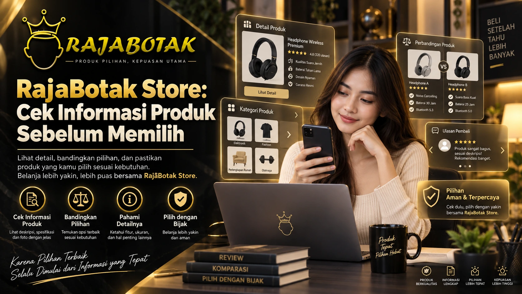 Ilustrasi RajaBotak Store untuk memeriksa informasi produk sebelum memilih