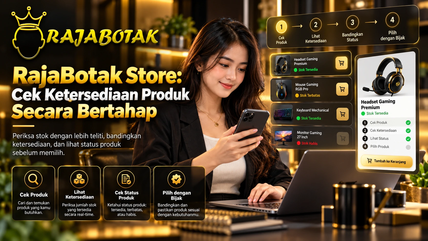 RajaBotak Store untuk mengecek ketersediaan produk secara bertahap berdasarkan varian aktif