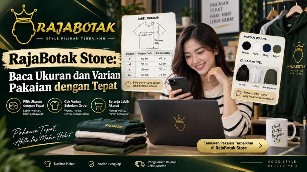 RajaBotak Store untuk membaca ukuran dan varian pakaian agar pilihan produk tidak tertukar
