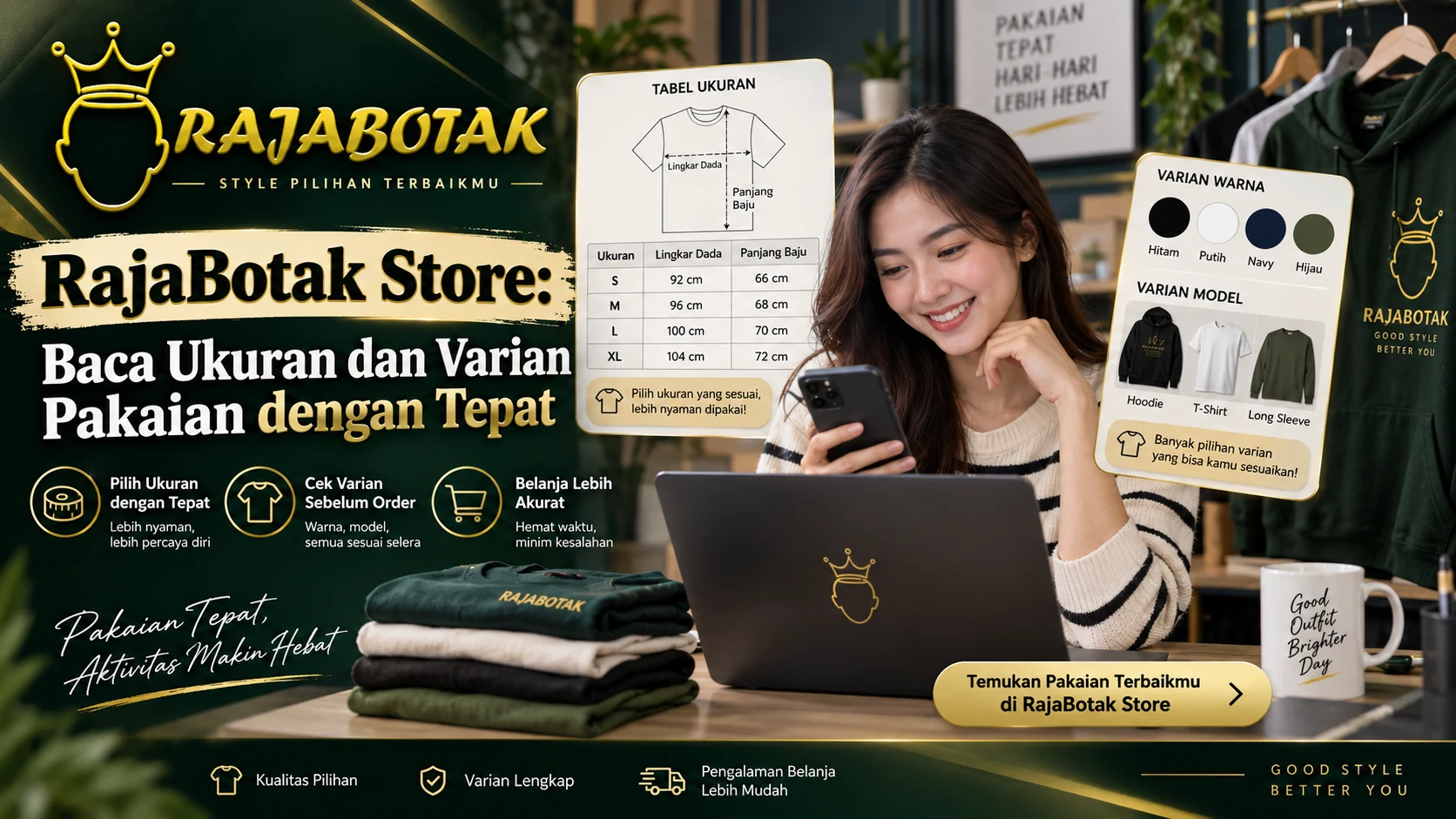 RajaBotak Store untuk membaca ukuran dan varian pakaian agar pilihan produk tidak tertukar