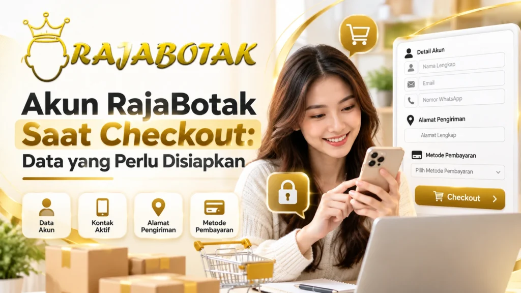Akun RajaBotak saat checkout dan data yang perlu disiapkan sebelum melanjutkan pesanan