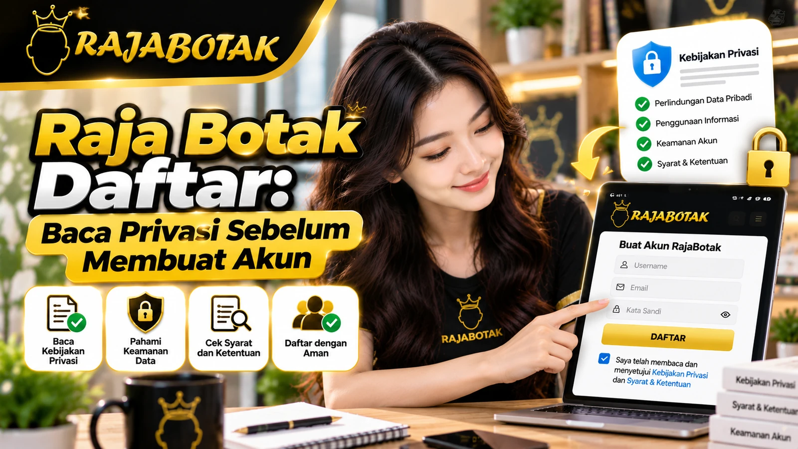 Ilustrasi RajaBotak Daftar mengenai pemeriksaan kebijakan privasi sebelum membuat akun